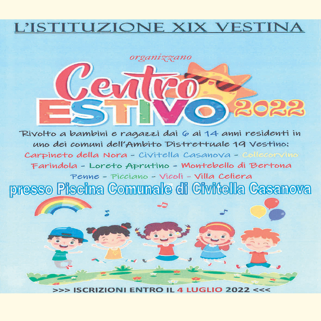 AVVISO PUBBLICO - CENTRI ESTIVI 2022 - BAMBINI/RAGAZZI dai 6 ai 14 ANNI