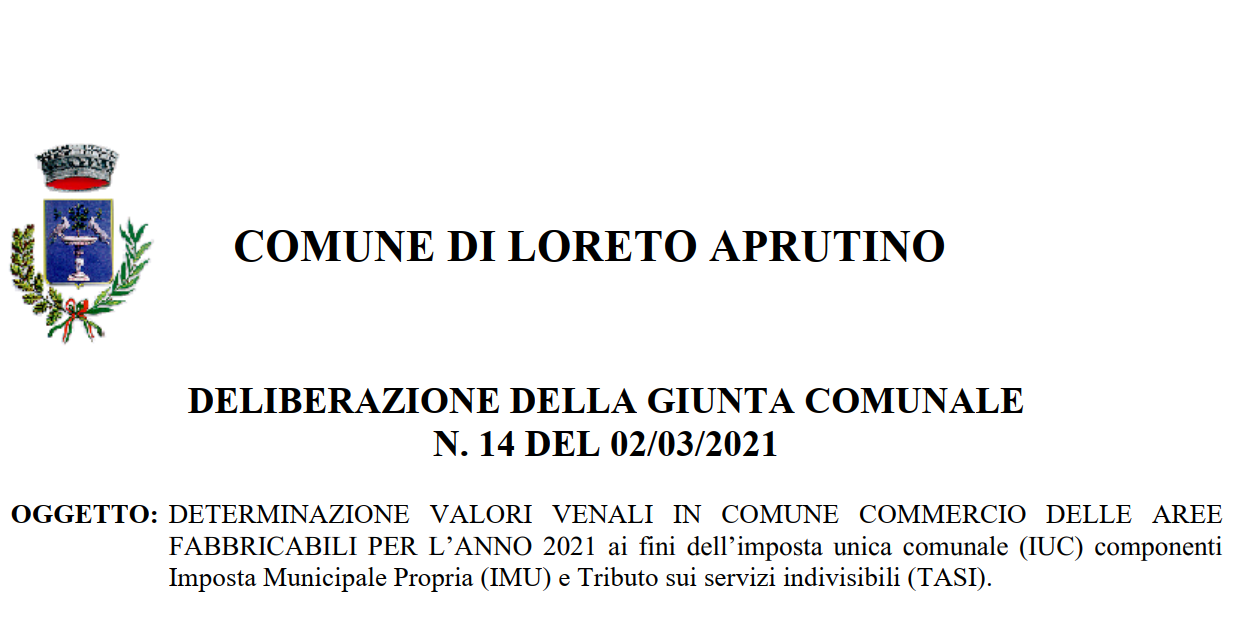 Determinazione valori venali in comune commercio delle aree fabbricabili anno 2021