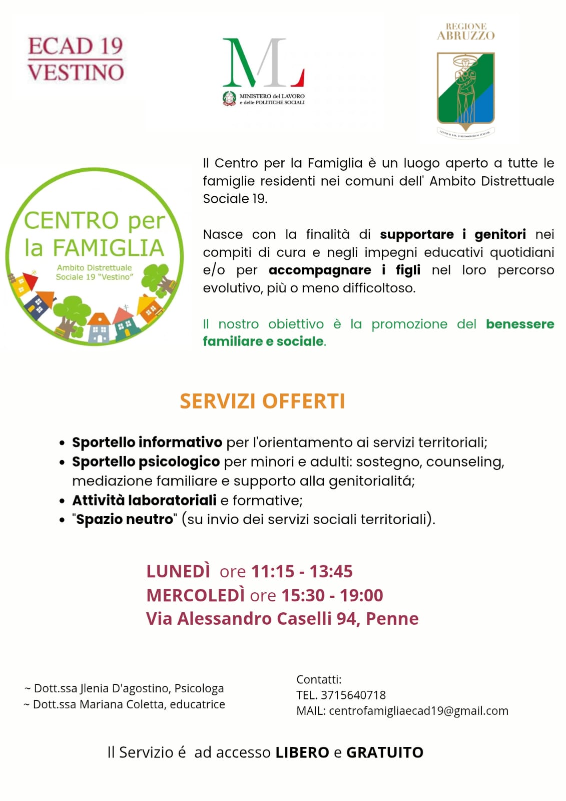 Manifesto riapertura Centro per la Famiglia